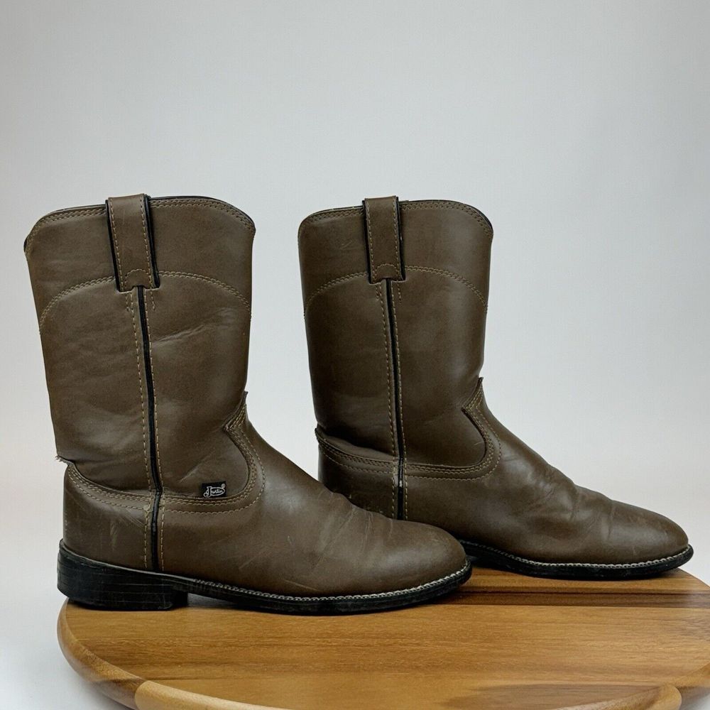 Mens Justin Roper Brown Leather Classic Cowboy Western Casual Boots Size 7 D GUC